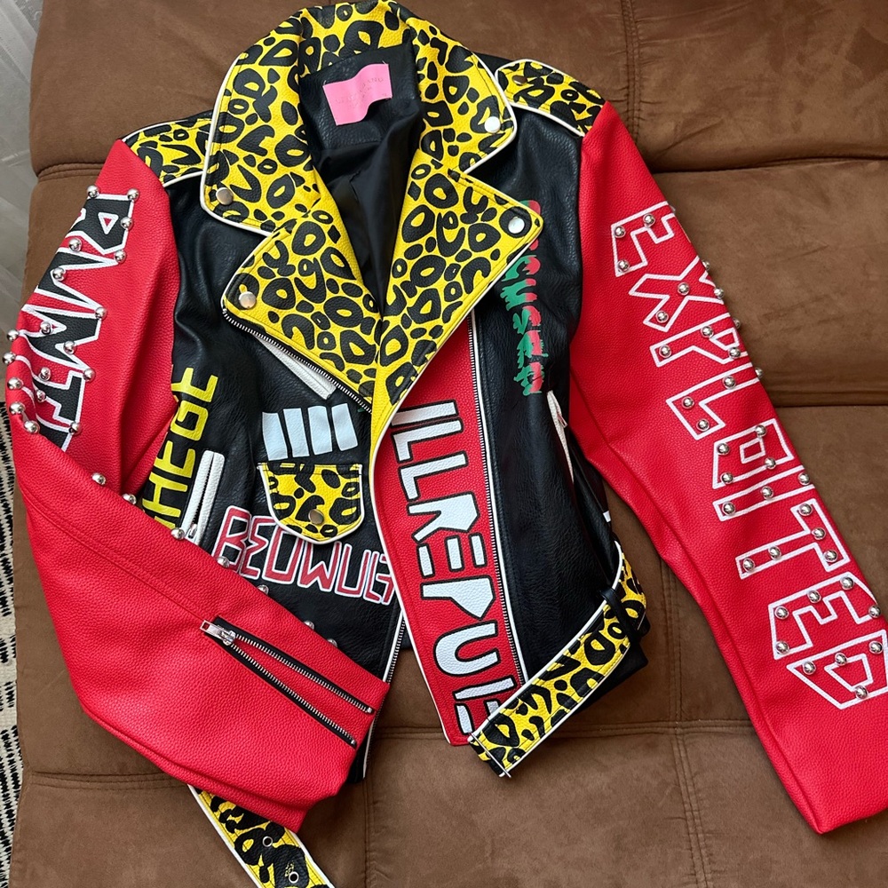 Vibrant Graphic Moto Leather Jacket